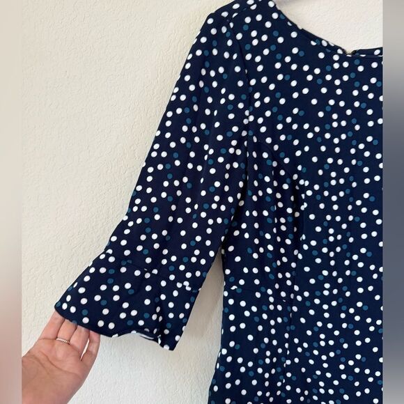 Boden Delia Navy Polka Dot Blouse US 6 3/4 Sleeve Back Zip Career Office Retro - Picture 2 of 6
